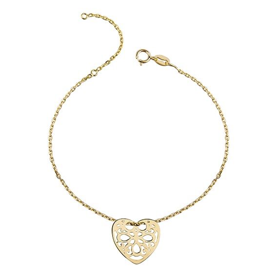 Armbånd i sølv forgyldt med hjerte vedhæng