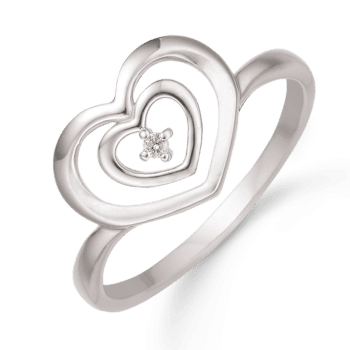 Støvring hjerte ring i sølv med diamant 32223019-14