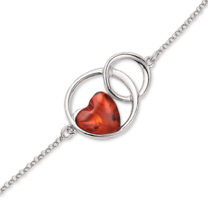 Støvring sølv armbånd med rav hjerte 25165116-14
