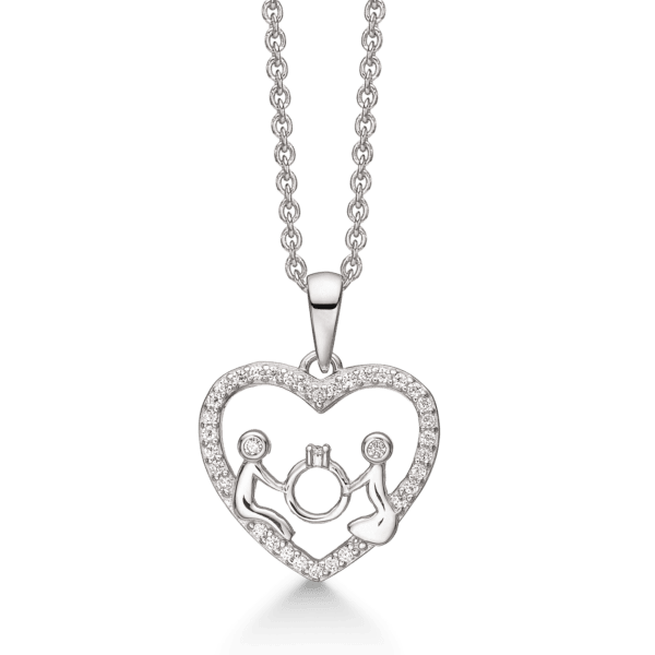 Kæreste halskæde sølv rhodineret hjerte af facetslebet zirkonia med Kærestepar
