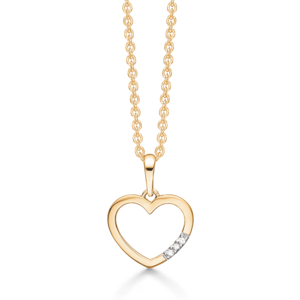 Diamant hjerte halskæde 14 karat guld 42-45 cm