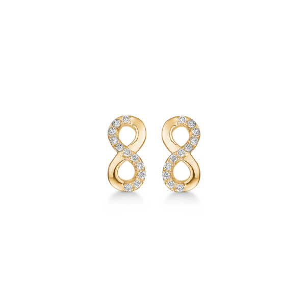 Infinity øreringe guld belagt med sten 10 x 5 mm.