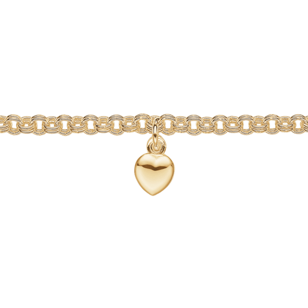 Sølv armbånd forg. 1 hjerte på dobbelt ærtekæde 3 mm. 15 cm.