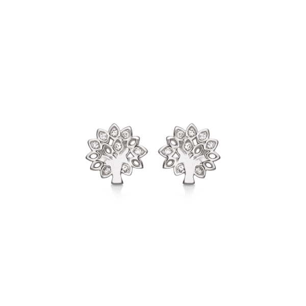 Støvring livets træ ørestikker i sølv, med zirkonia sten