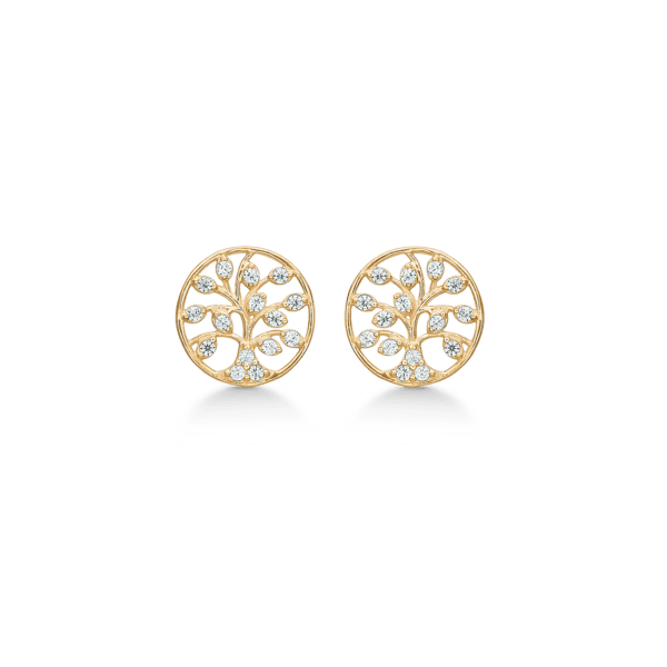 Støvring livets træ 8 karat Guld Ørestikker, med zirkonia sten - 8,30 x 8,30 mm.
