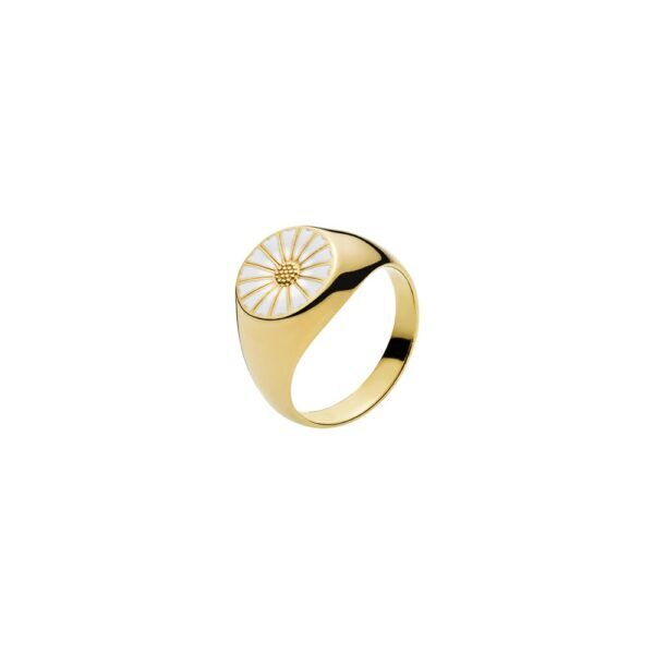 Lund Copenhagen Marguerit ring 24 karat forgyldt sølv og hvid emalje. 11mm