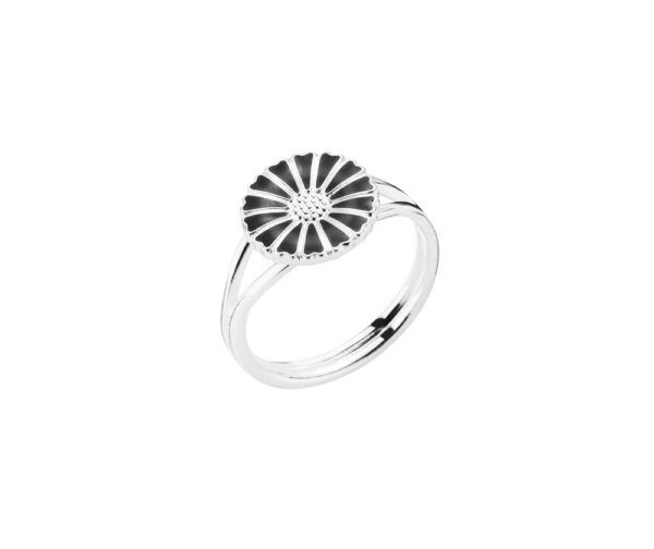 Lund Copenhagen Marguerit ring i sølv med sort emalje. 11mm