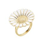 MARGUERIT-RING-25MM-FORGYLDT-MED-HVID-EMALJE