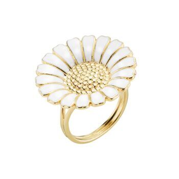MARGUERIT-RING-25MM-FORGYLDT-MED-HVID-EMALJE