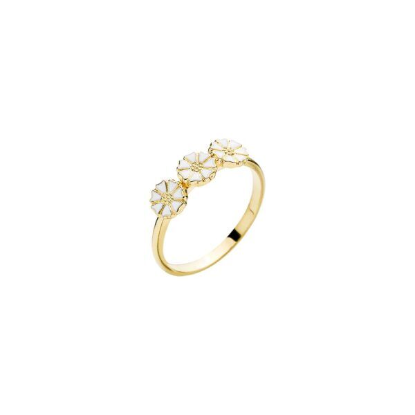 Lund Copenhagen Marguerit ring i forgyldt sølv og hvid emalje. 3x5mm