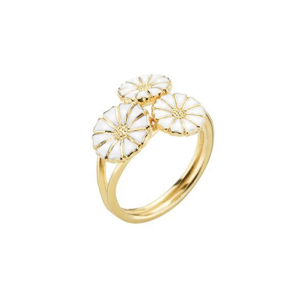Lund Copenhagen Marguerit ring forgyldt sølv med hvid emalje og 3x margueritter