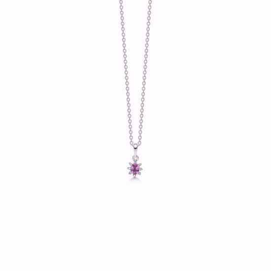 Diamant halskæde i 14 karat hvidguld med pink safir. 45 cm