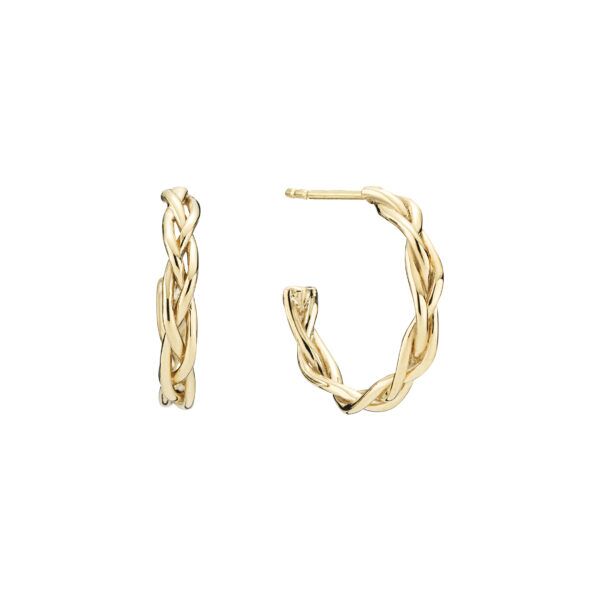 Lund Copenhagen Ægte Guld halvcreol 8 karat. Flettet design. Ø15 mm