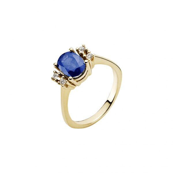 14 karat Guld ring med safir 6x8mm og diamanter 0,08 ct WSI