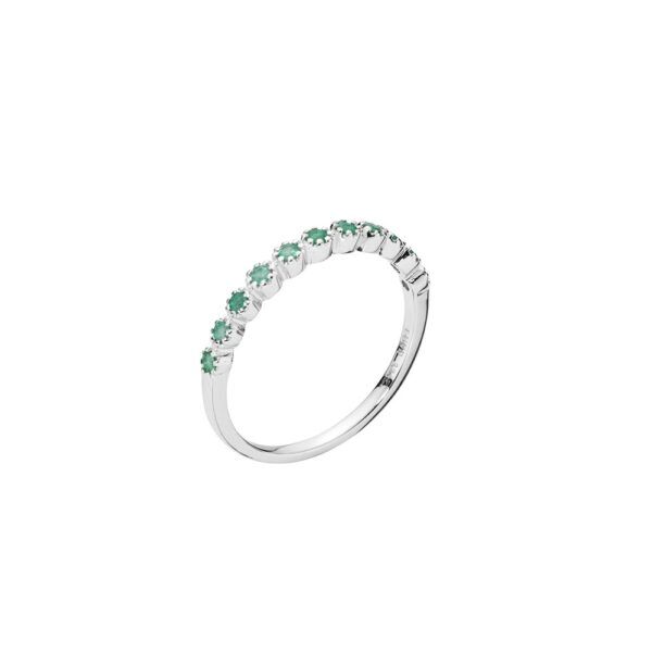 8 karat hvidguld ring alliance med ægte grønne smaragd sten 11x1,75mm