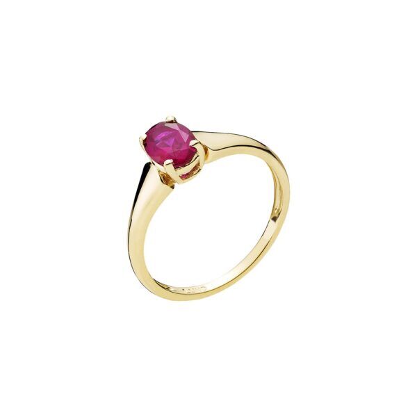 8 karat Guld ring med syntetisk rubin 7X5mm