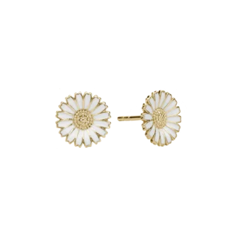 Marguerit ørestikker forgyldt sølv med hvid emalje Ø10 mm