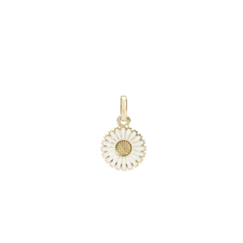 Marguerit vedhæng forgyldt sølv med hvid emalje Ø 15 mm