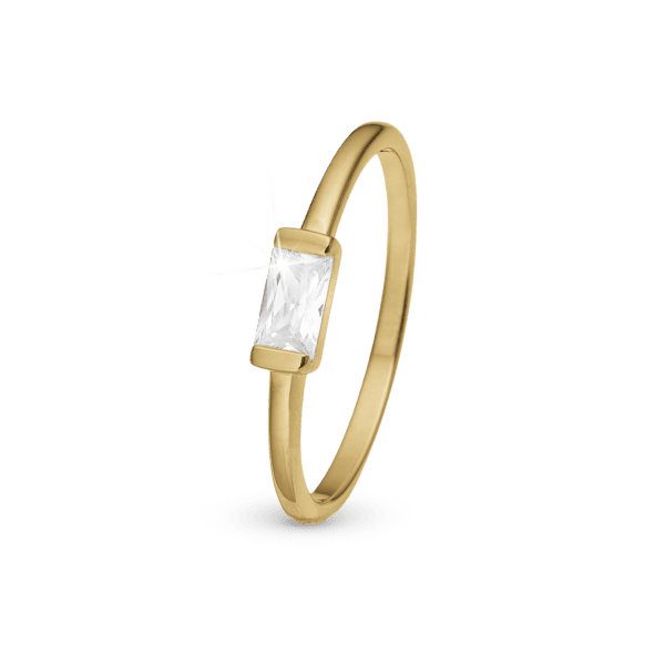 Christina ring forgyldt med zirkonia sten - White single Baguette