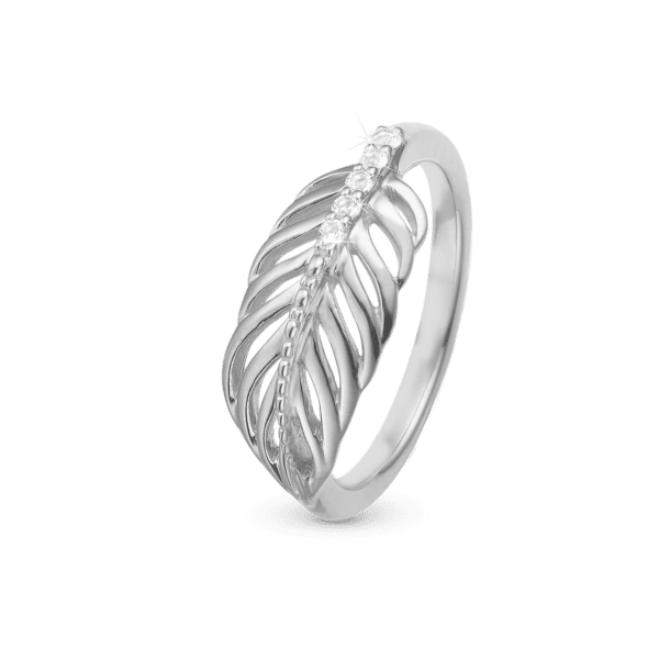 Christina sølv ring med motiv af et fjer med 5 topaser i midten - Feather