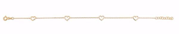 Guld armbånd med 4 hjerter 15cm 8kt.