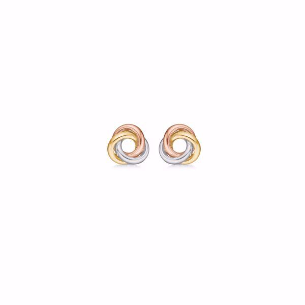 Guld knude ørestik 3-farvet guld, rødguld og hvidguld 8kt. - Diameter: 7mm