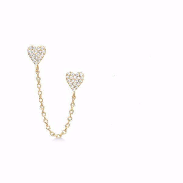 Seville forgyldt dobbelt hjerte ørestikker i kæde med zirkonia - 1 stk