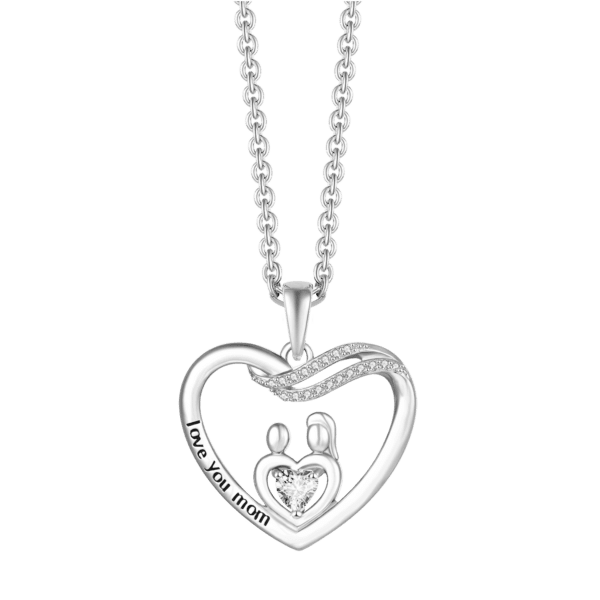 Mor og barn hjerte halskæde sølv - 42-45 cm lang