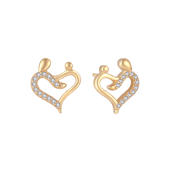 "Mor og barn" sølvforgyldte ørestikker med hjerteform og syntetiske cubic zirconia