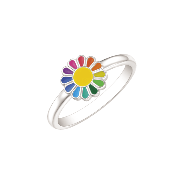 Støvring - Sølv børne ring cirkel som blomst i forskellige farver med blytfri emalje. Mål: 8 mm.