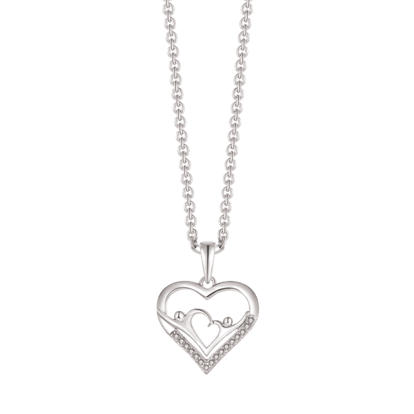 Mor og barn halskæde i sølv der danner hjerte med zirkonia sten mål: 15x17 mm & 42-45 cm