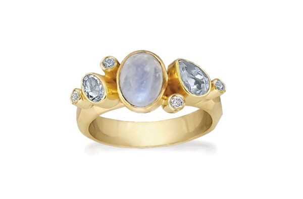 Rabinovich - Forgyldt ring Blue Moon Forgyldt sterlingsølv med rainbow månesten og topas
