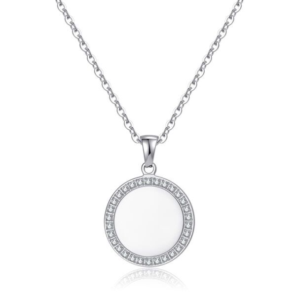 Vandfast Blank Cirkel Halskæde med zirkonia sten Sølvbelægning (PVD) - Mulighed for indgravering