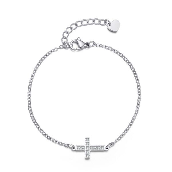Vandfast Celestina Kors Armbånd med zirkonia sten med Ægte Sølvbelægning (PVD) – 19 x 10 mm