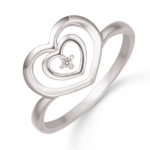 Støvring hjerte ring i sølv med diamant 32223019-14