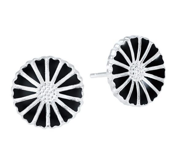 Lund Copenhagen Marguerit ørestikker 11mm sort emal 925
