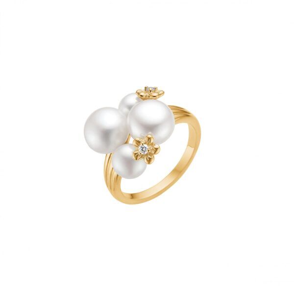 Lund Copenhagen - Guld Ring Ferskvandsperler + Diamant. 0,04 ct W.SI 8 karat guld