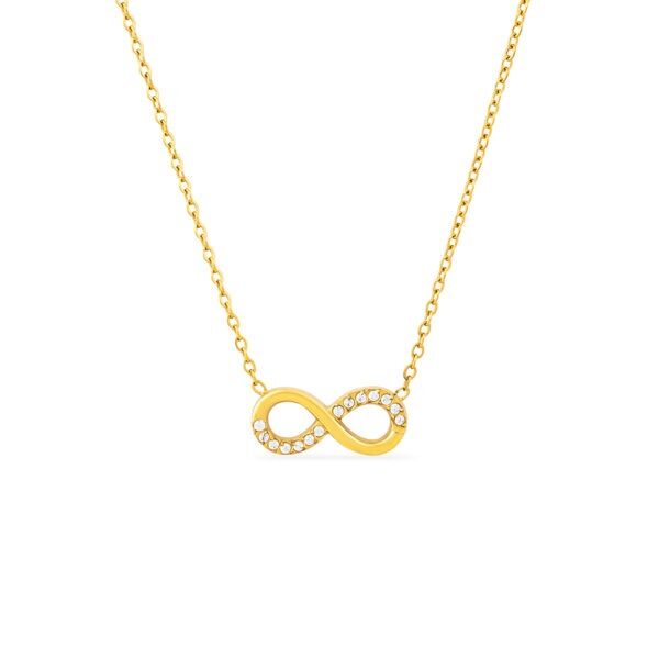 Vandfast Infinity halskæde 18 karat forgyldt med zirkonia sten 7x15 mm (PVD) 40-45 cm