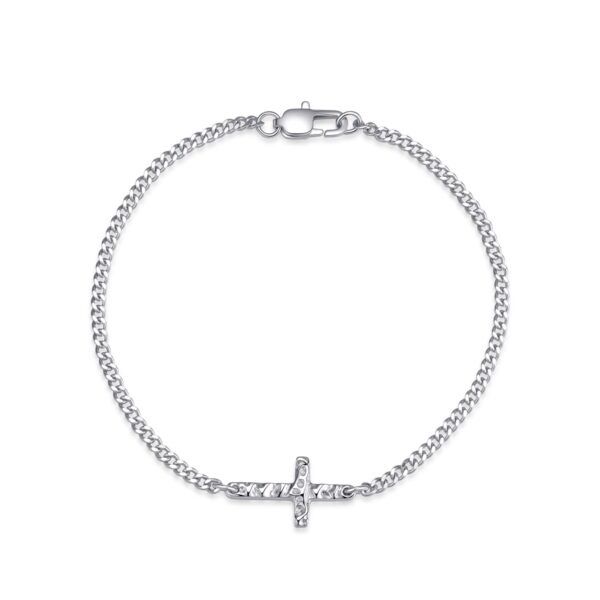 Vandfast Celestino Kors Armbånd med Hamret struktur i Stål med Ægte Sølvbelægning (PVD) til mænd – 19 x 10 mm
