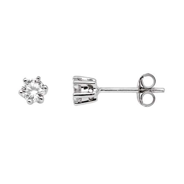 Sølv ørestikker rhodineret med 4 mm facetslebet zirkonia i 6 grabber. Mål: 4 mm.