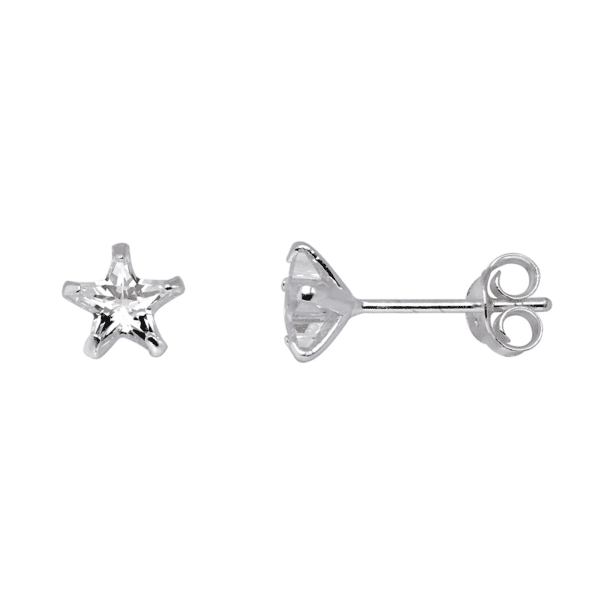 Sølv ørestikker stjerne med 6 mm stjerneslebet facetslebet zirkonia.