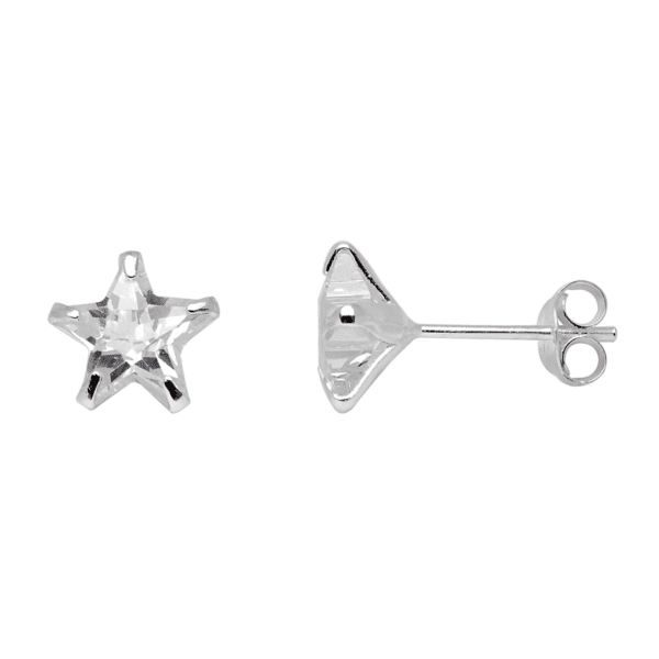 Sølv ørestikker stjerne med 8 mm. stjerneslebet facetslebet zirkonia.