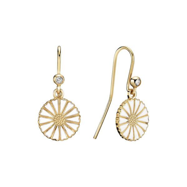 Lund Copenhagen Marguerit Hænge øreringe 24 karat guld med zirkonia sten. 11mm