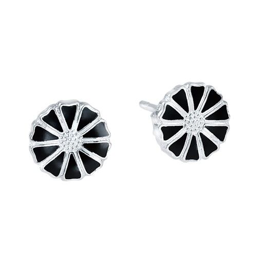 Lund Copenhagen Marguerit ørestikker i sølv med sort emalje. 7,5mm