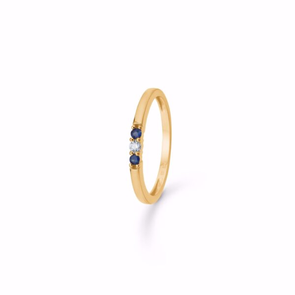 Guld ring 8 karat med blå safir og hvid zirkonia sten