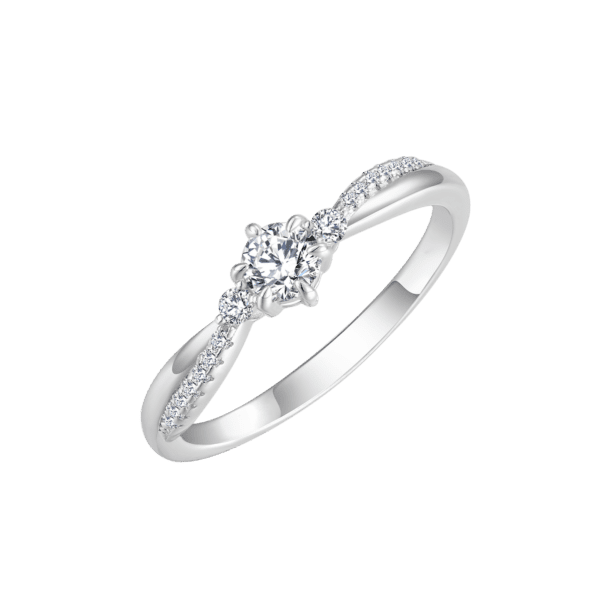 Rhodineret sølvring med syntetiske cubic zirconia i 6 graver og 1 på hver side og ude på skinnen