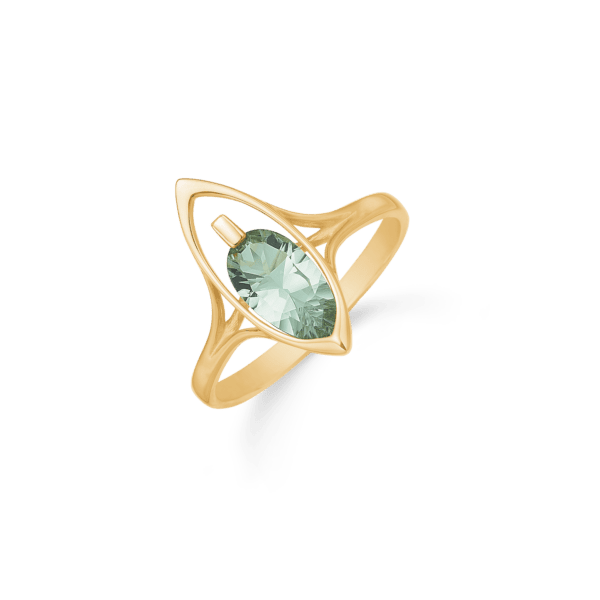 Støvring - 8 kt. guld ring oval med grøn ametyst.