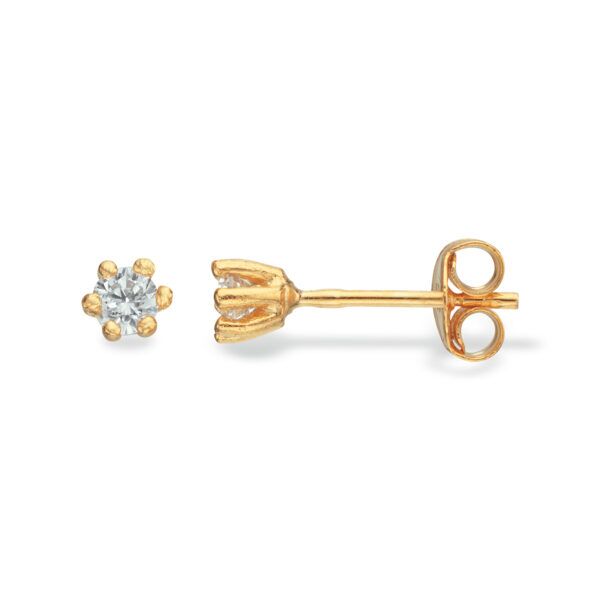 Scrouples - Små ørestikker zirkonia 3 mm. sølv-forgyldt