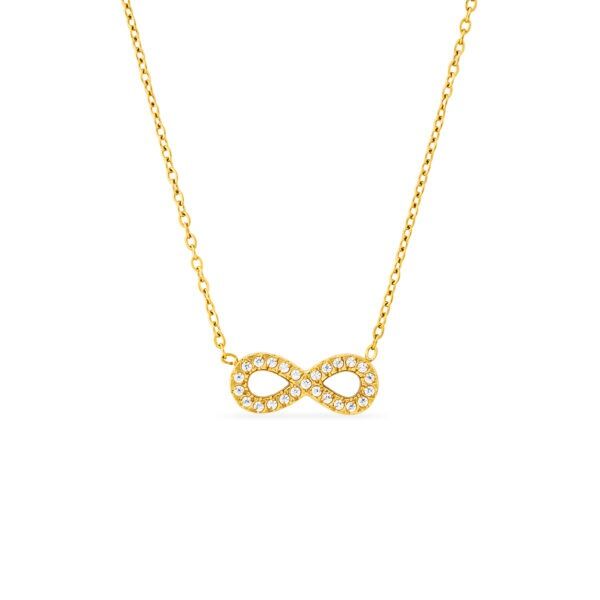 Vandfast Infinity halskæde 18 karat forgyldt med zirkonia sten 7x15 mm (PVD) 40-45 cm