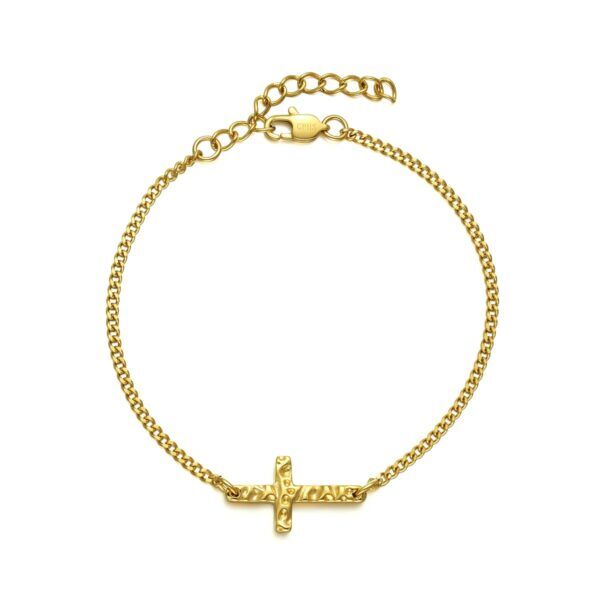 Vandfast Celestina Kors armbånd i stål med Hamret struktur 18 kt guldbelægning (PVD) - 19x10 mm
